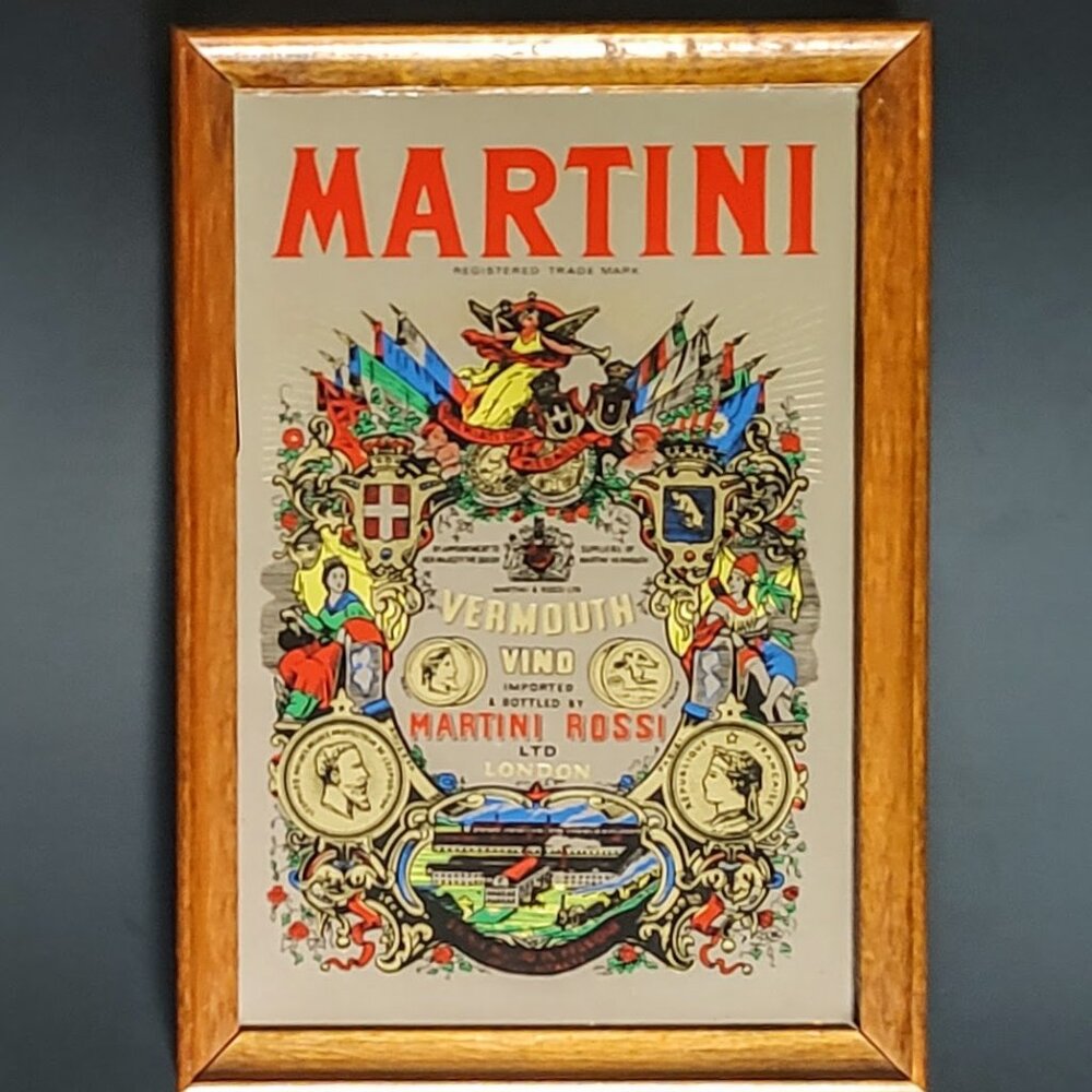 Vintage Martini Rossi Vermouth Mirror Pub Bar Man Cave Sign Decor Framed